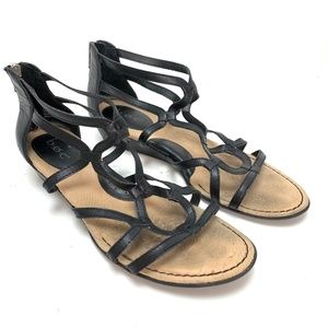 BOC Black Wedge Cage Strapy Sandals Shoes sz 9